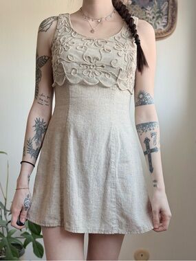 Vintage 90s Linen Mini Dress by Rampage